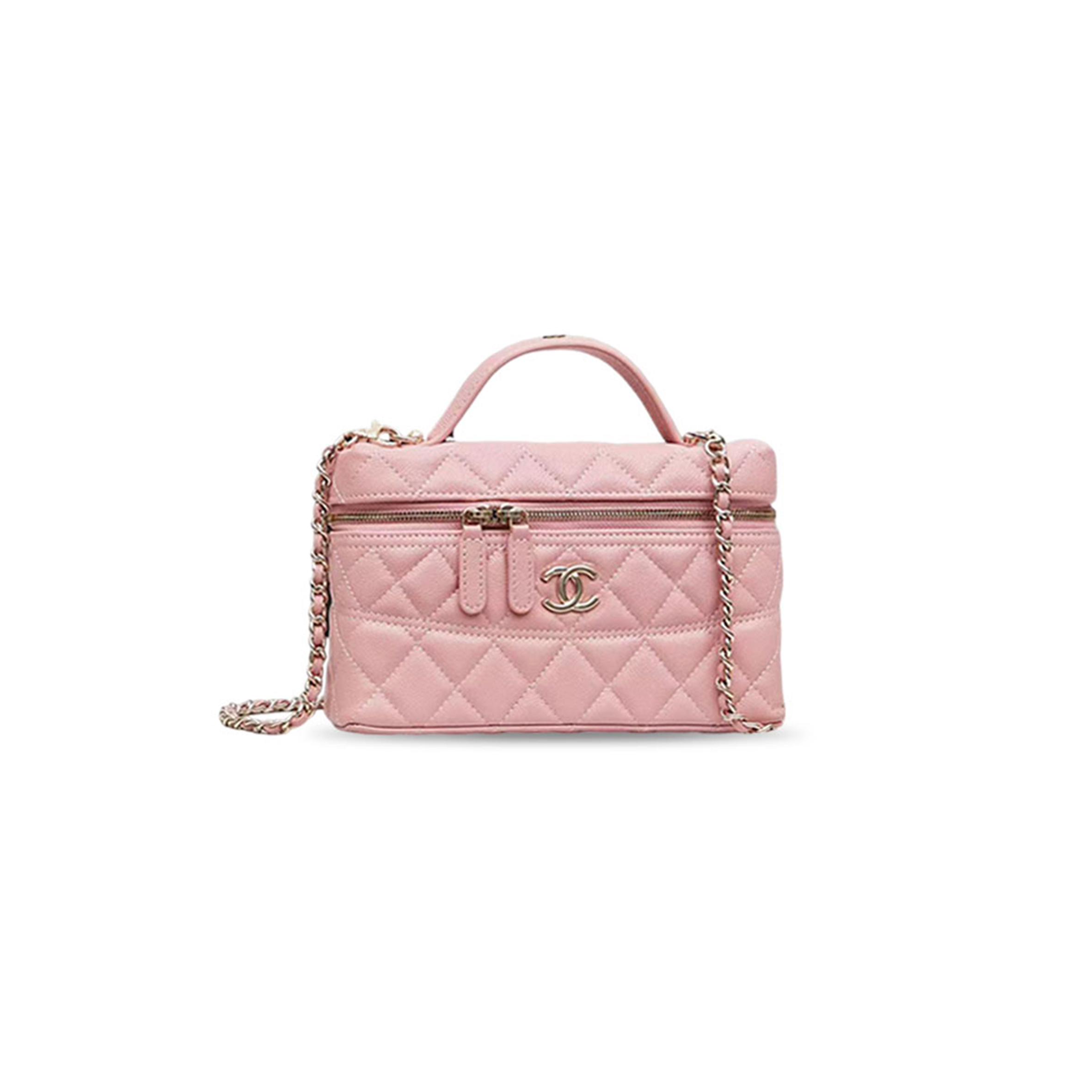 CHANEL QUILTED CAVIAR LEATHER CC LONG VANITY CASE AP4407 (19.5*17*5cm)